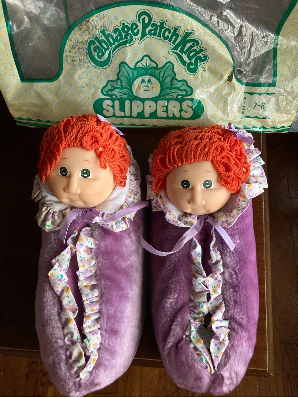 Cabbage Patch Kids Purple Plush Slippers with Red Head Doll